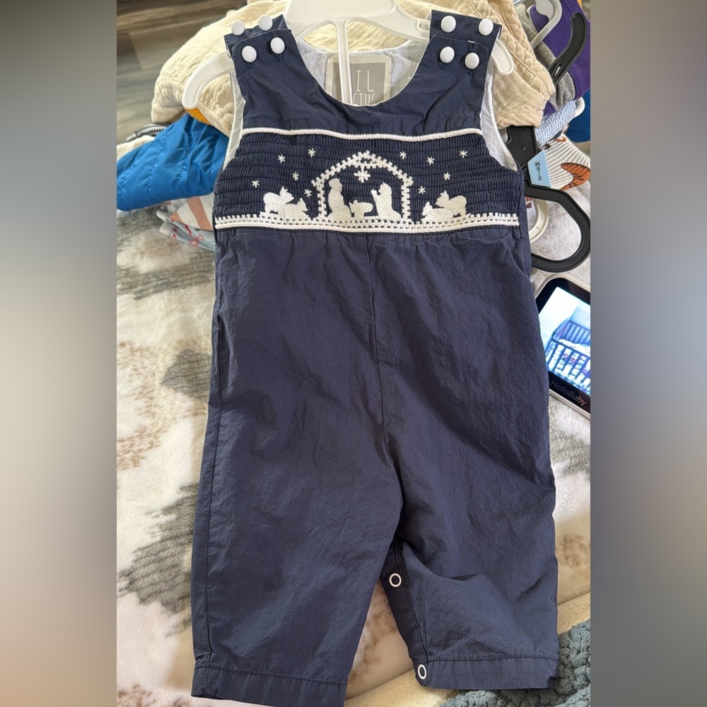 Lil cactus smocked embroidered longall romper worn once nativity scene🥹